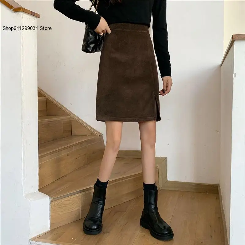 Jupe Style collégial pour femmes, mode décontractée, quotidien, pur velours côtelé, épais, chaud, confortable, Simple, Vintage, automne