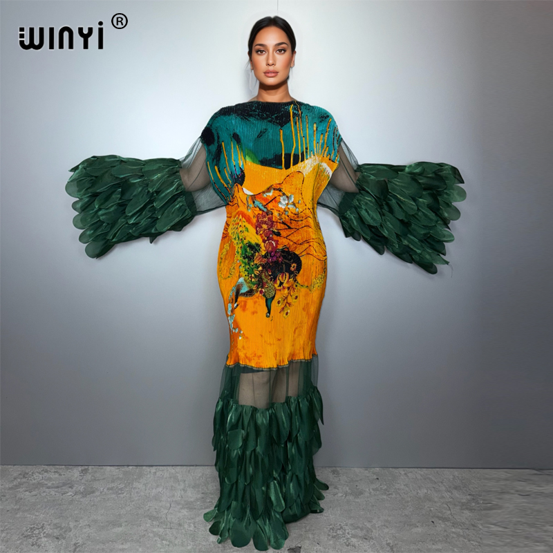 WINYI Robe plissée élastique ajustée, paréo de plage, kaftan, abaya, robe de soirée de luxe Dubaï, robe de soirée tendance, abaya pour femme musulmane