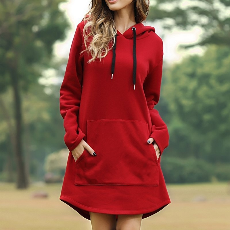 Robe sweat-shirt à manches longues pour femmes, pull décontracté, pulls à capuche pour dames, sweats à capuche avec poche, pur document, nouvelle mode