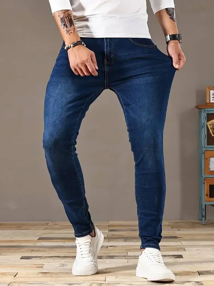 FJM-Jean Slim en Denim pour Homme, Pantalon Monochromatique, Noir et Bleu, Style Hip-Hop, Harajuku de Luxe, Collection Printemps