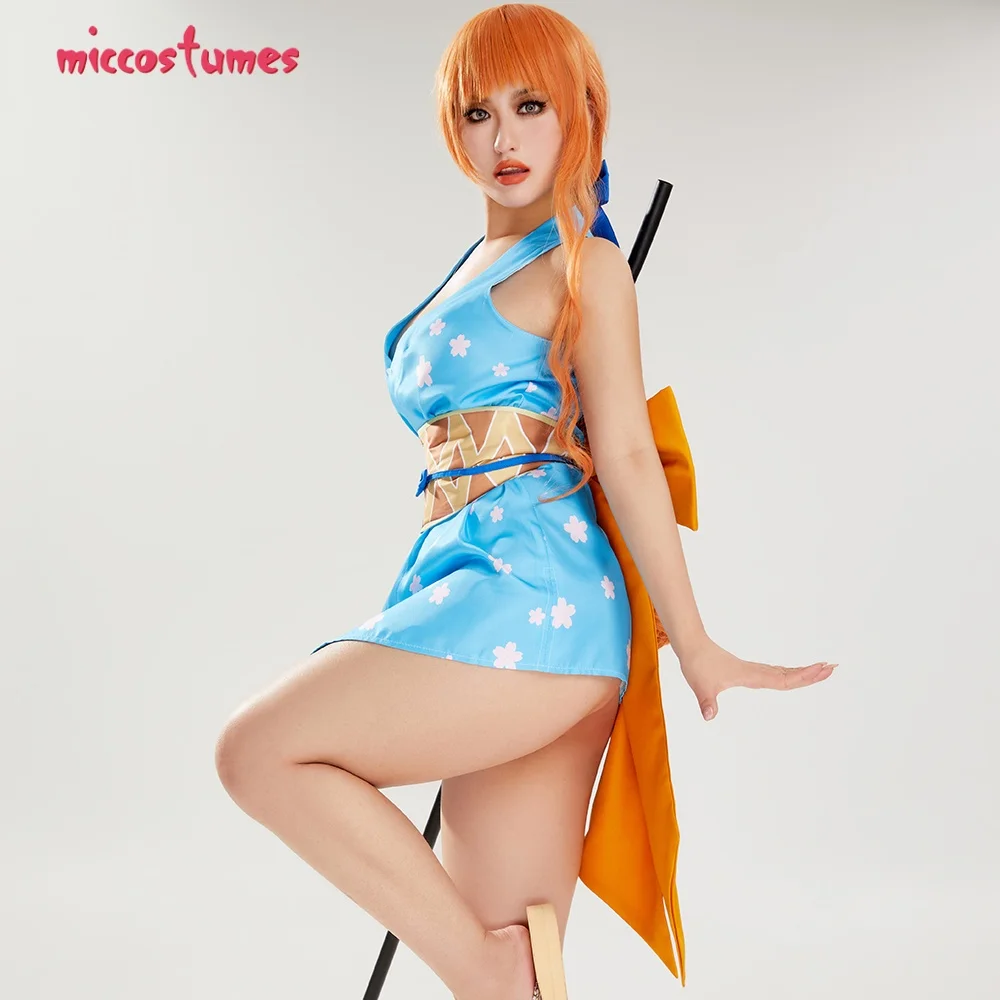 Costume de cosplay d'anime pour femmes, robe kimono bleue, ensemble pour costumes de cosplay d'Halloween