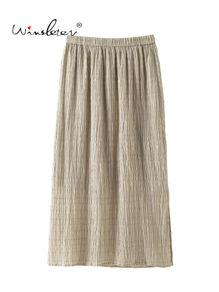 Winsleter - 97% Soie Filée 3% Spandex, Jupes Élégantes, Taille Élastique à Plis, Jupe Droite pour Femme, Idéale pour les Déplacements Quotidien, Automne 2026 B68966CC