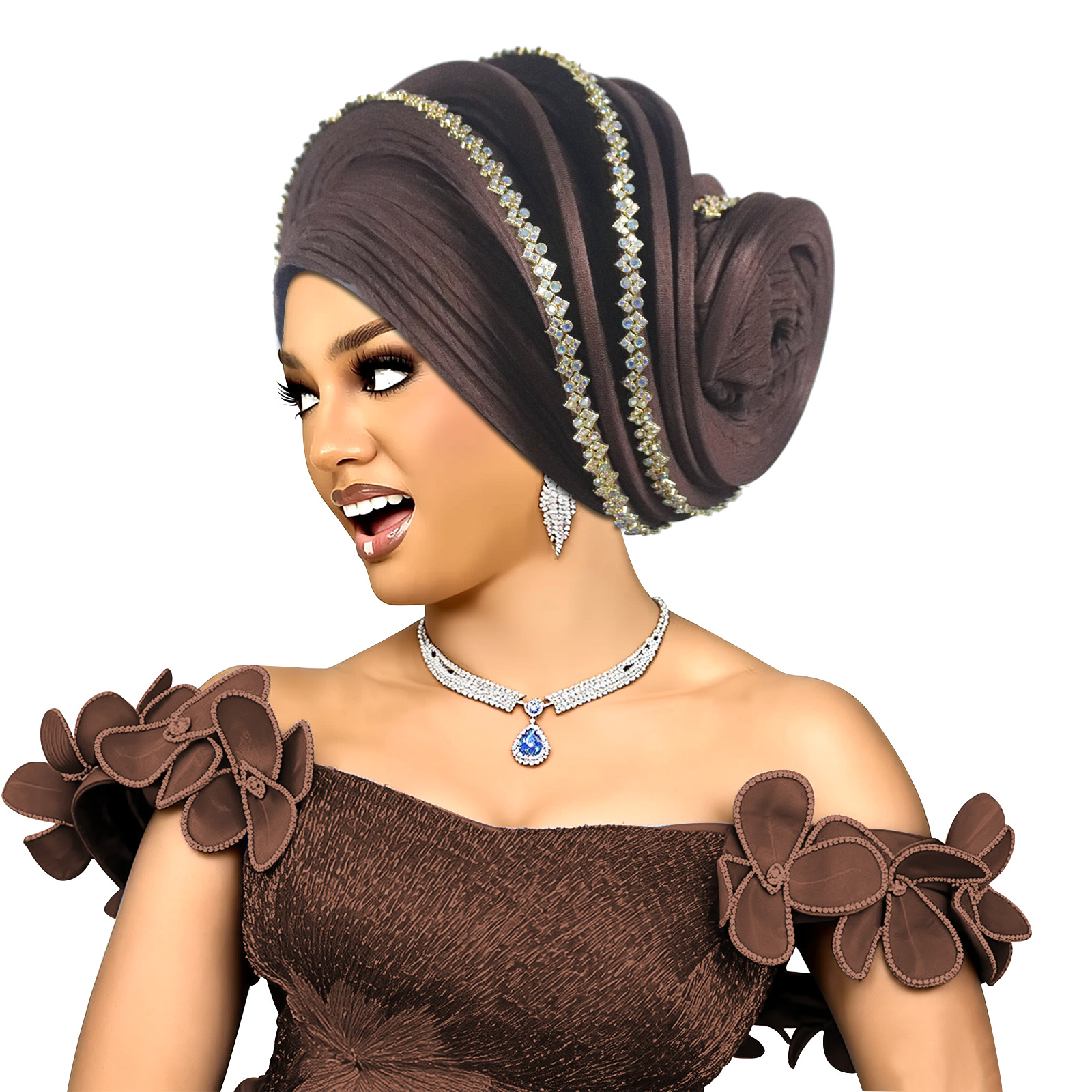 Turban spirale doré pour femme, foulard africain, coiffe de mariage, prêt-à-porter, Auto gele, Hijab, Bonnet musulman