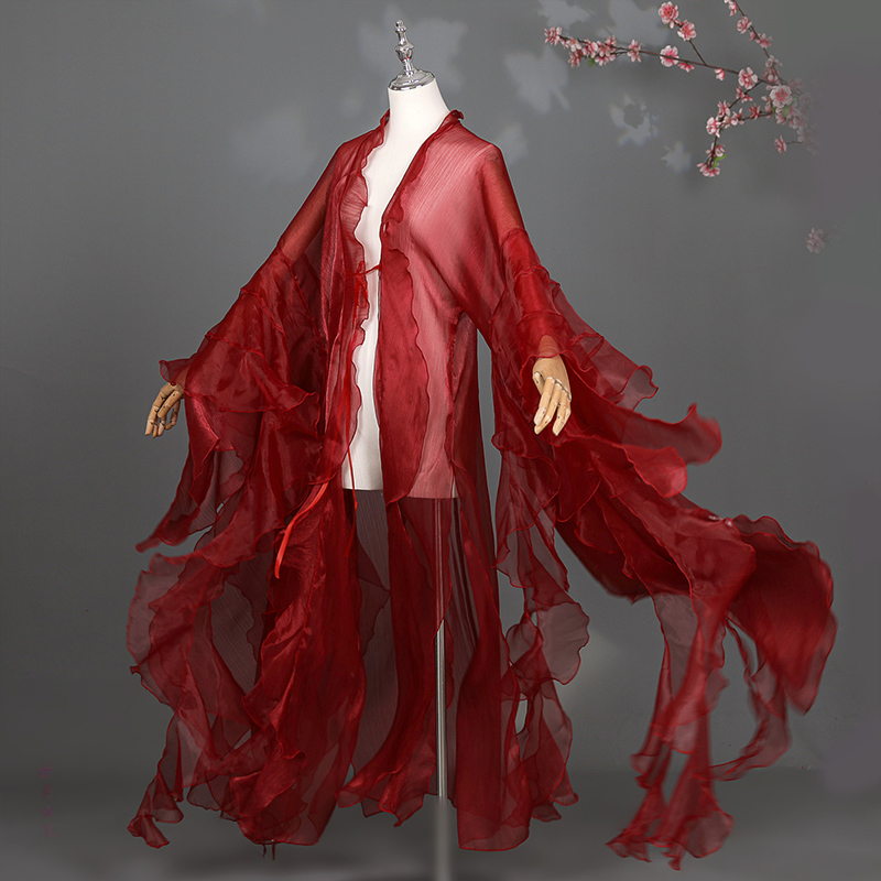 Magnifique manteau Hanfu pour femmes, élégant, féerique, en mousseline de soie, pétale chinois, manches larges, cape, Costume de Cosplay, Cardigan chinois ancien