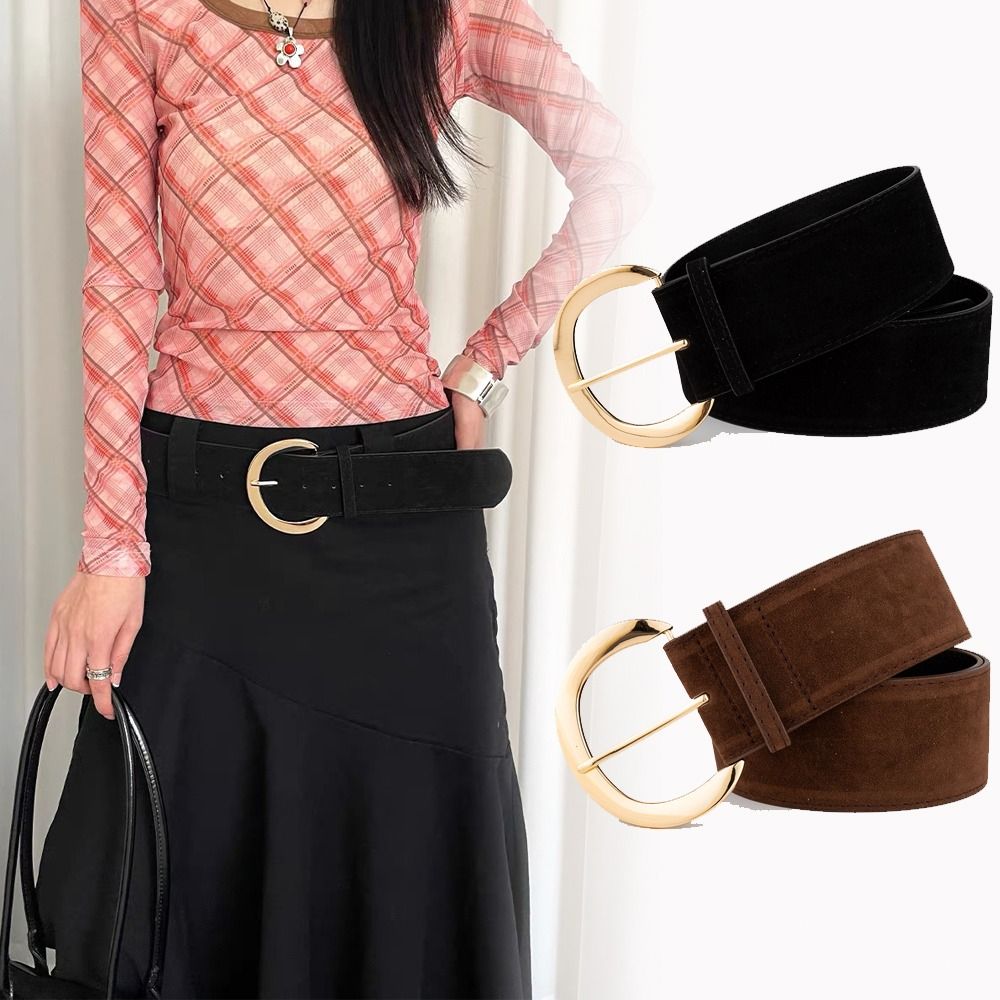 Ceinture large en cuir suédé pour femmes, Design de luxe rétro, décontractée, polyvalente, boucle ardillon, tendance, pantalon, robe