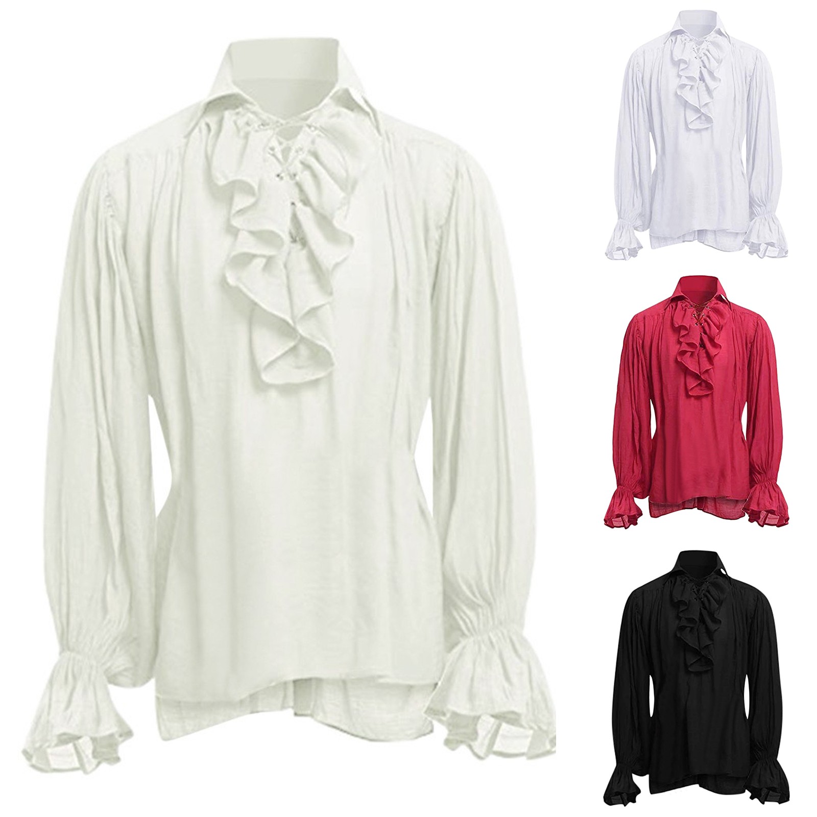 Costumes d'Halloween médiévaux décontracté volants chemises hommes Steampunk Cosplay automne à manches longues chemises gothiques Blouse hommes hauts Blusa