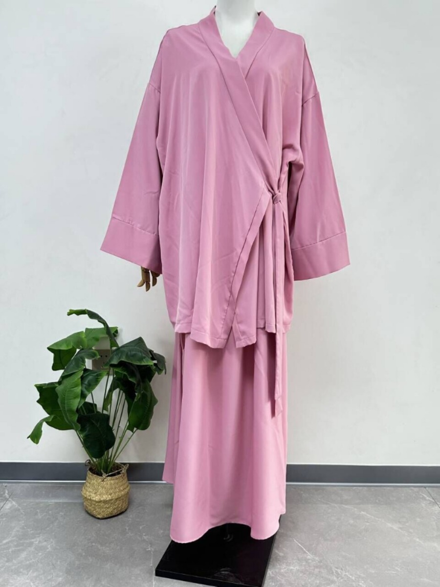 Ensemble Deux Pièces pour Femme Musulmane, Kaftan Islamique, Jupe en Y à Lacets, Maroc, Abaya, Turquie, Ramadan, Tenues Modestes