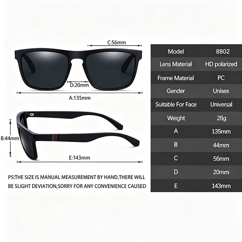 Lunettes de soleil polarisées pour hommes et femmes, monture carrée de luxe, UV400, pour la conduite, la pêche, le cyclisme, la marche, la plage, les sports de plein air