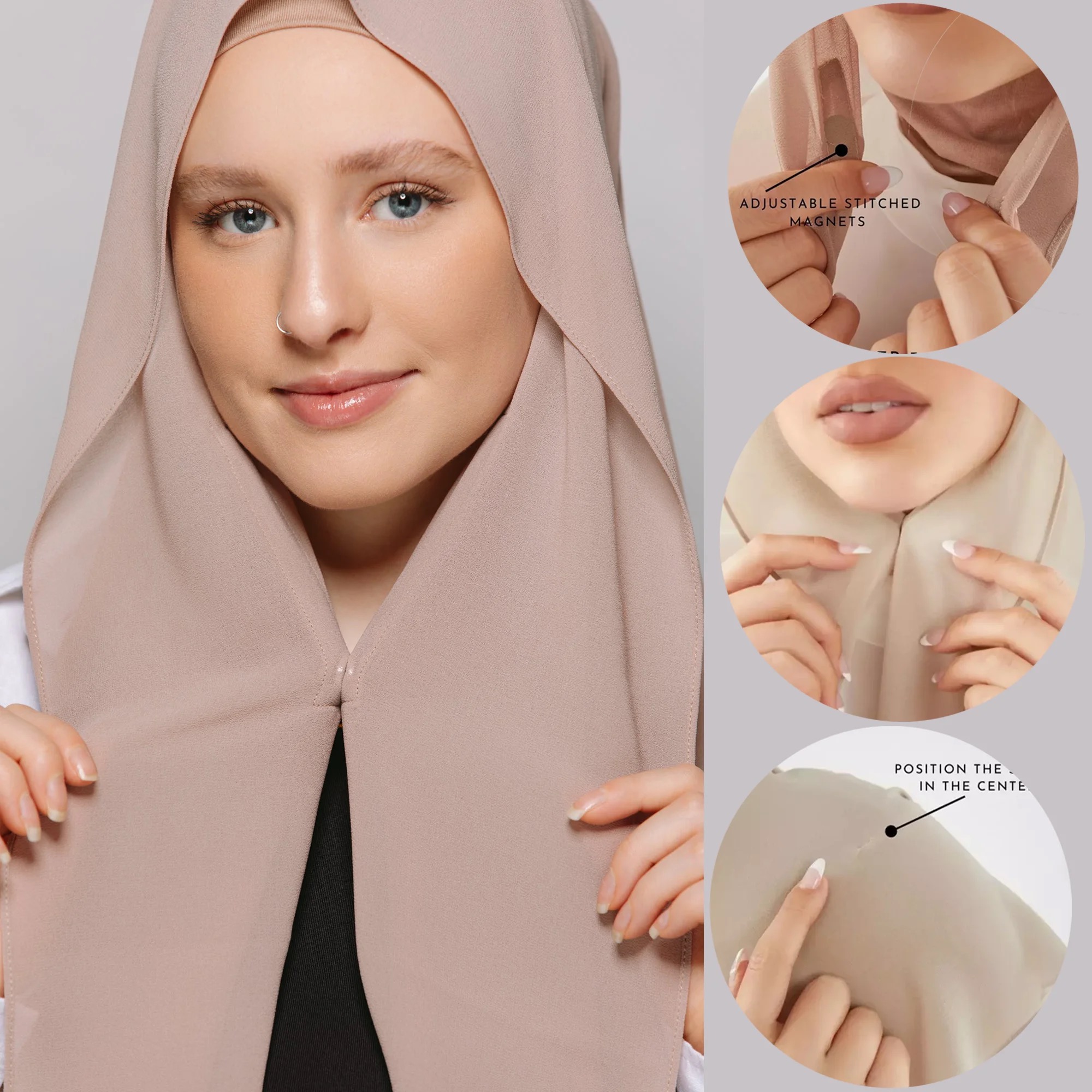 Hijab instantané en mousseline de soie avec aimants intégrés femme musulmane Hijab couleur unie facile à porter châle enveloppement avec foulard Famme sous-capuchon