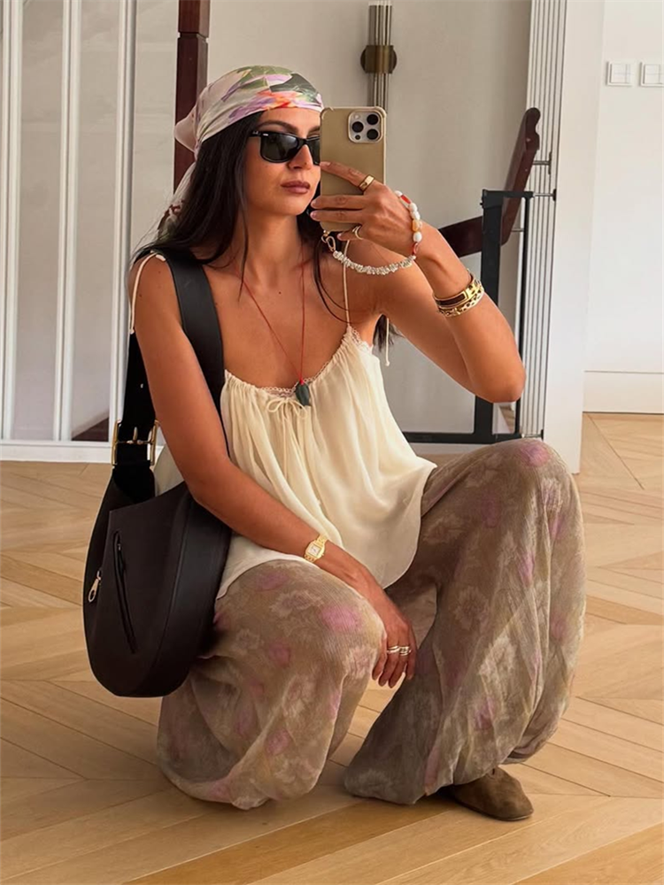 Costume pantalon à volants pour femmes, col en v, dos nu, haut sans manches, taille haute, jambes larges, tenues d'été, vêtements de plage
