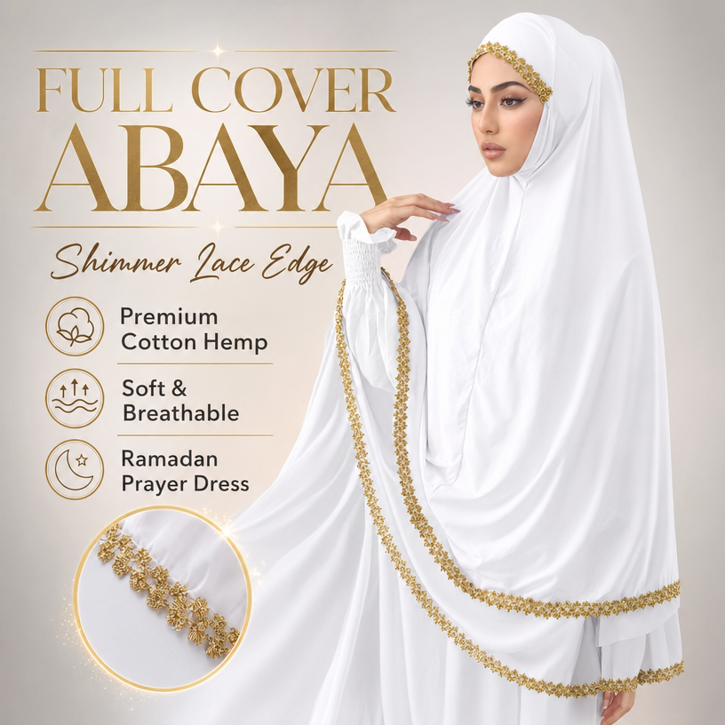 Abayas musulmanes à couverture intégrale avec bordure en dentelle scintillante, hijab instantané uni pour femmes, en coton et chanvre de qualité supérieure, robe de prière pour le Ramadan