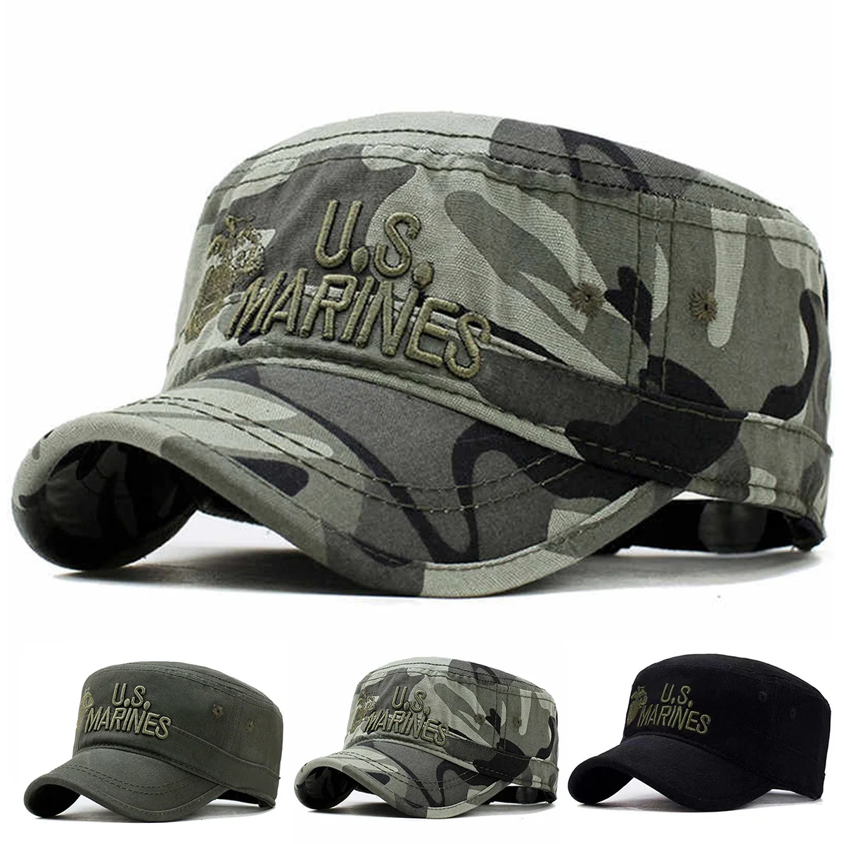 Casquette de Baseball brodée unisexe US MARINES, chapeaux décontractés réglables pour l'extérieur, casquette militaire à dessus plat pour hommes, chapeau Hip-hop, printemps-automne
