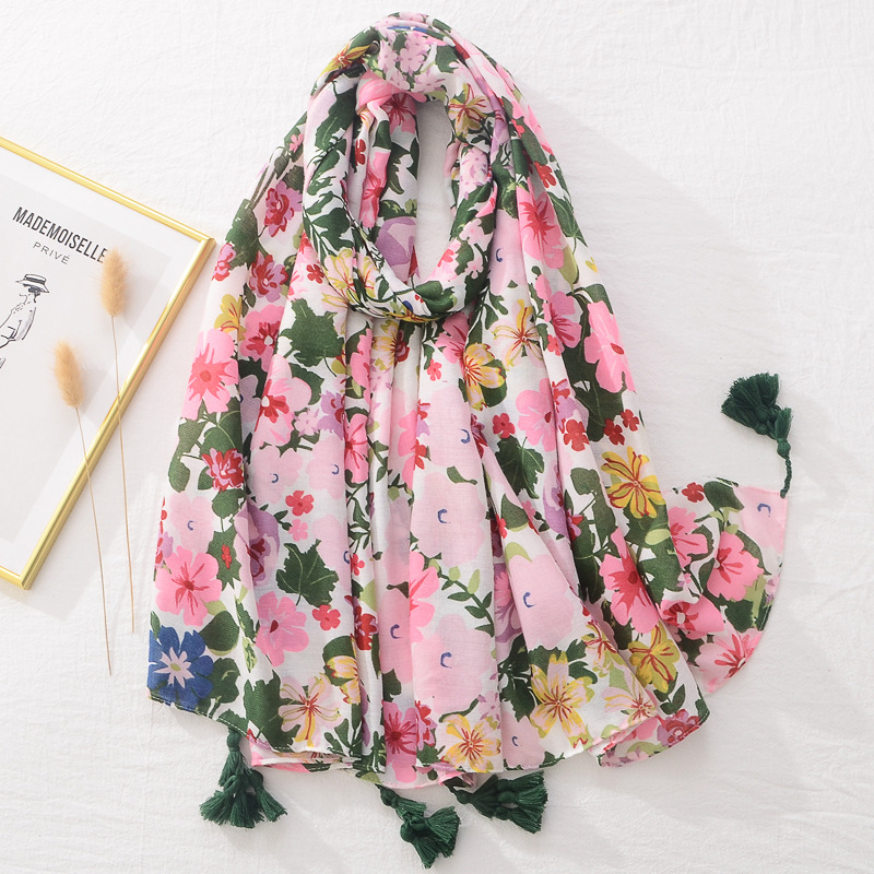 Nouvelle marque de mode léopard Floral gland Viscose châle écharpe dame luxe Pashmina Hijabs et enveloppes Foulard musulman Sjaal 180*90Cm