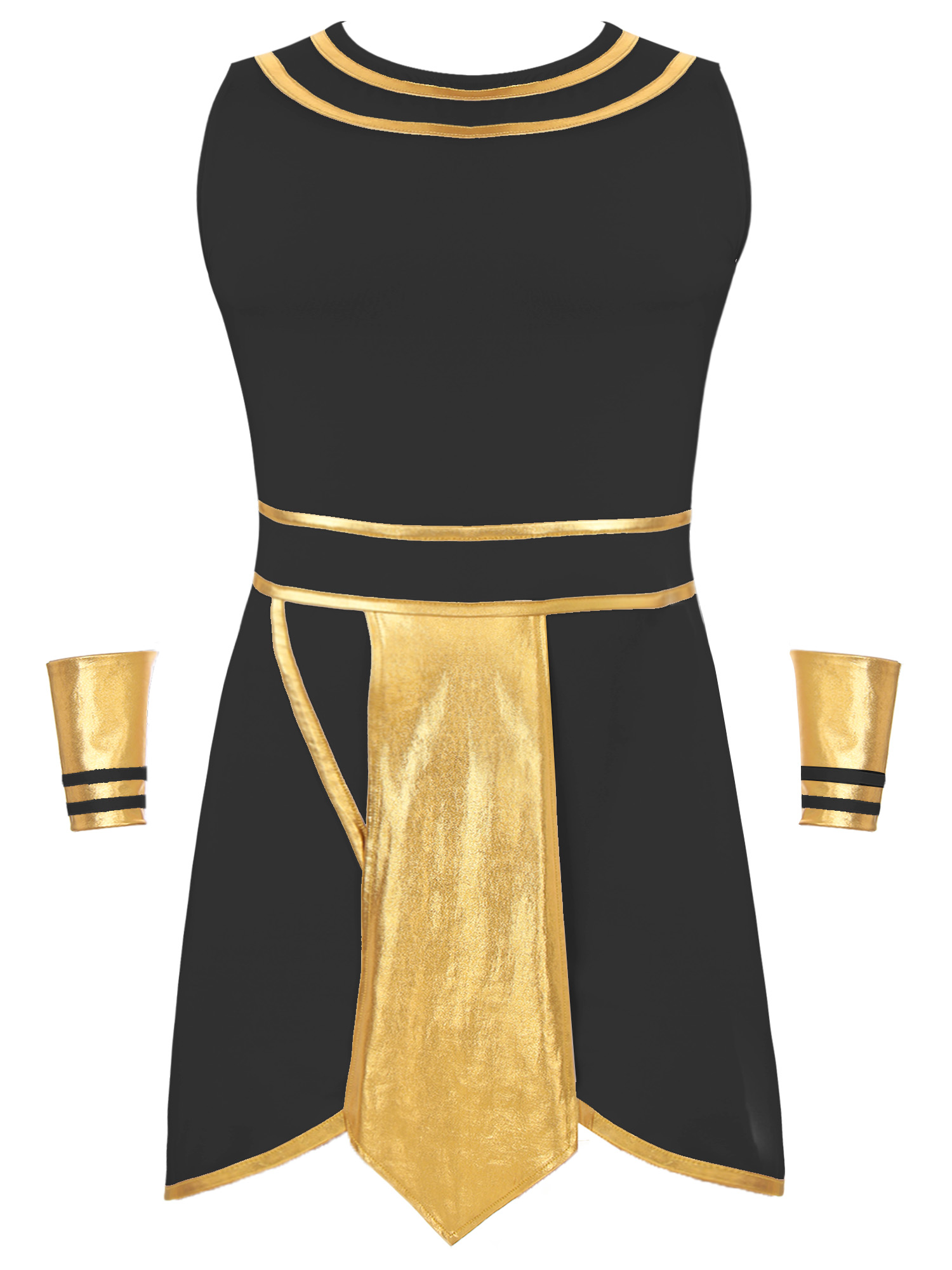 Costume de pharaon de l'egypte ancienne pour hommes, tenue de Cosplay du roi, tenue d'halloween, col rond, robe fantaisie égyptienne avec poignets