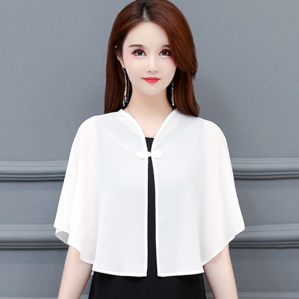 Vêtements d'extérieur courts en mousseline de soie pour femmes, châle de protection solaire, veste fine en dentelle Everak, vêtements de printemps d'été