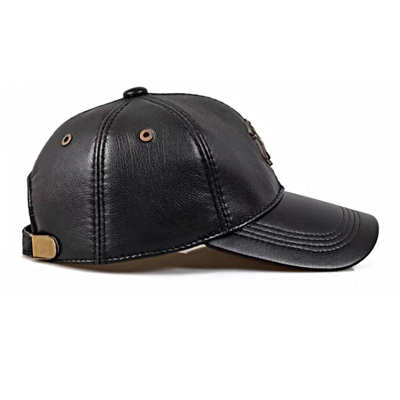 Casquette en cuir Kpop pour homme, collection Printemps 2026, en cuir de vachette véritable, réglable (55-60), style aviateur, avec badge, bordeaux, Gorra Hombre