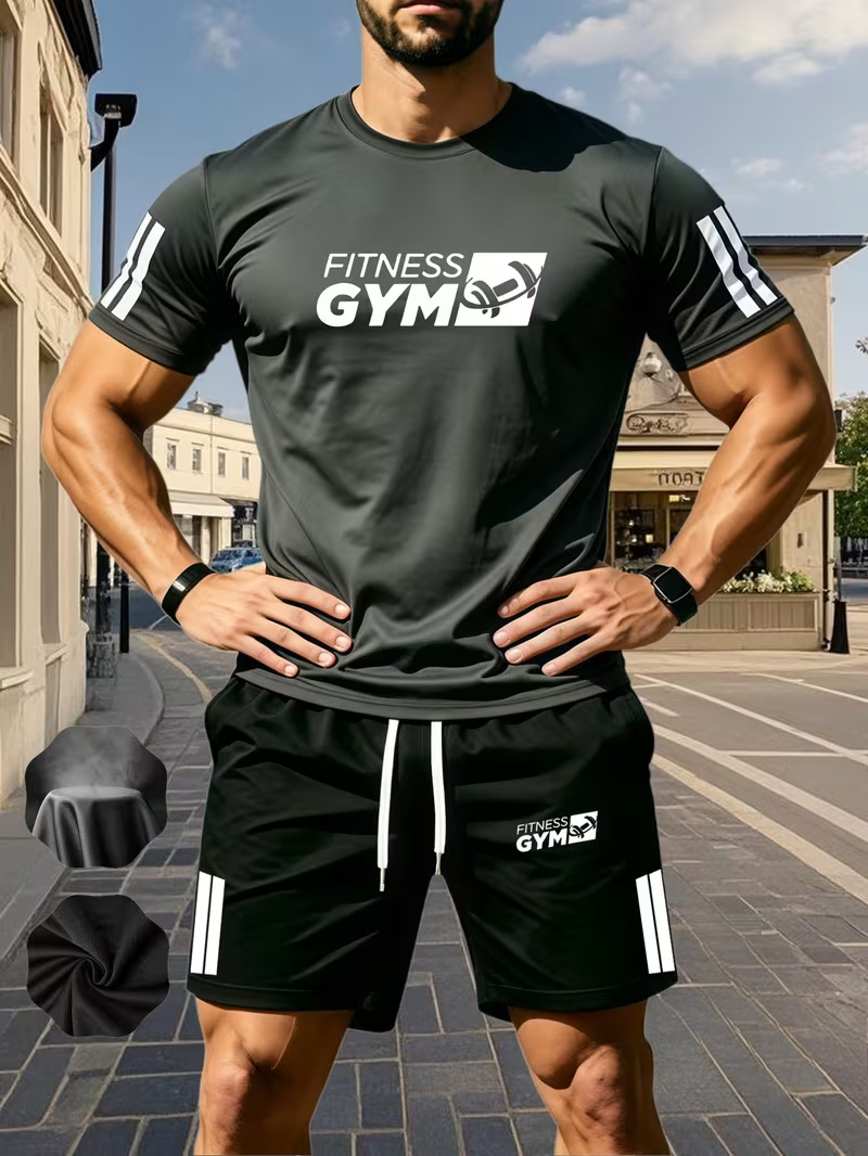 Ensemble sportif deux pièces pour homme : T-shirt à manches courtes et short – Tenue de sport pour la course et le fitness – Promotion estivale – Nouveauté très demandée