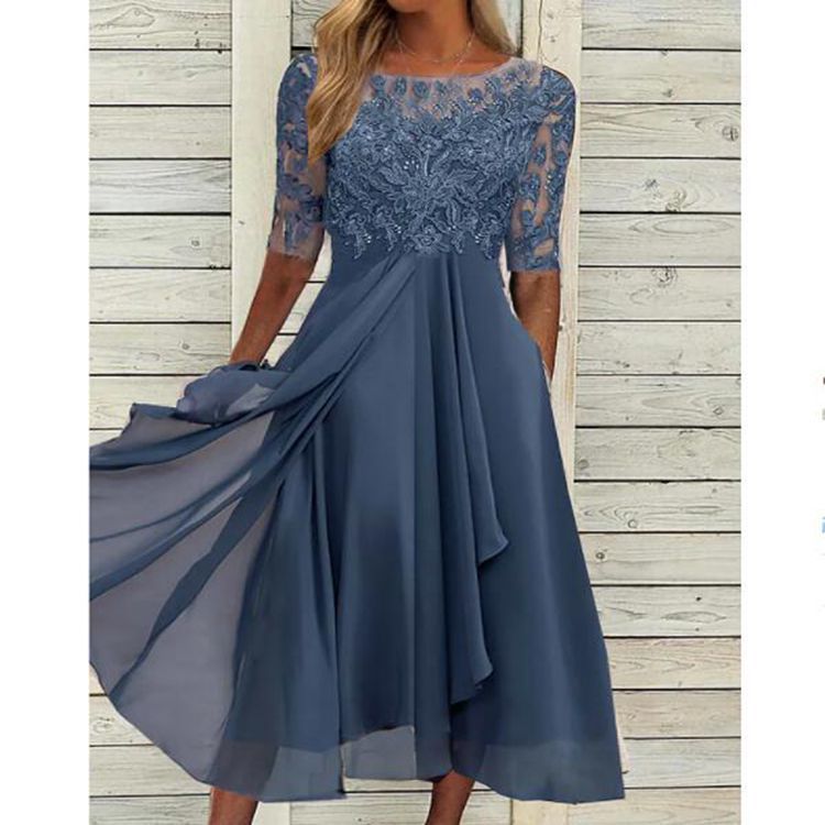 Robes de soirée en mousseline de soie pour femmes, style festif, avec patchwork et découpes en dentelle, pour mariages et demoiselles d'honneur, Vêtements pour femmes