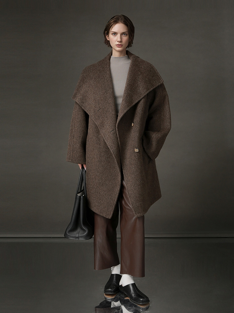 Manteau en laine ample à col montant pour femme, veste élégante et tendance automne-hiver 2026