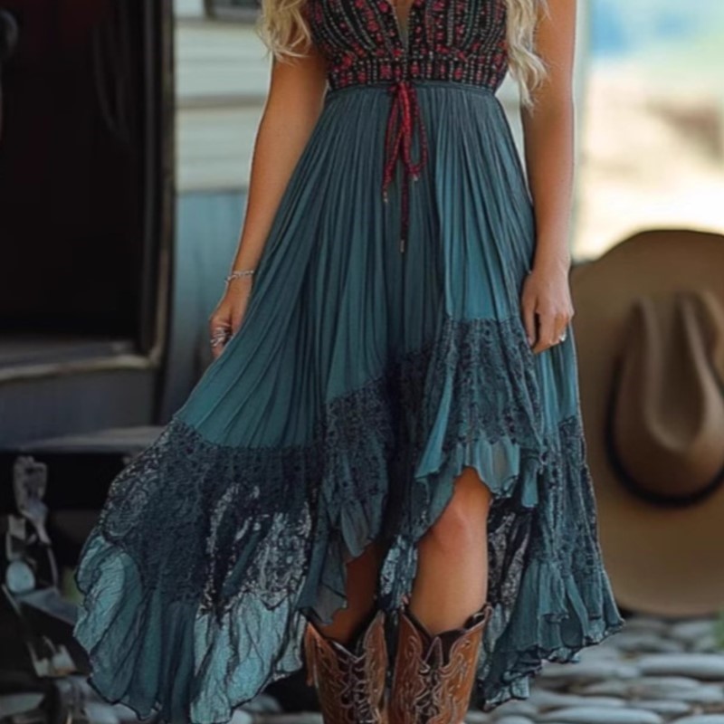 Mode col en V Robe pour femmes décontracté sans manches taille haute robes amples Robe Femme vacances Boho Vintage robes vêtements nouveau