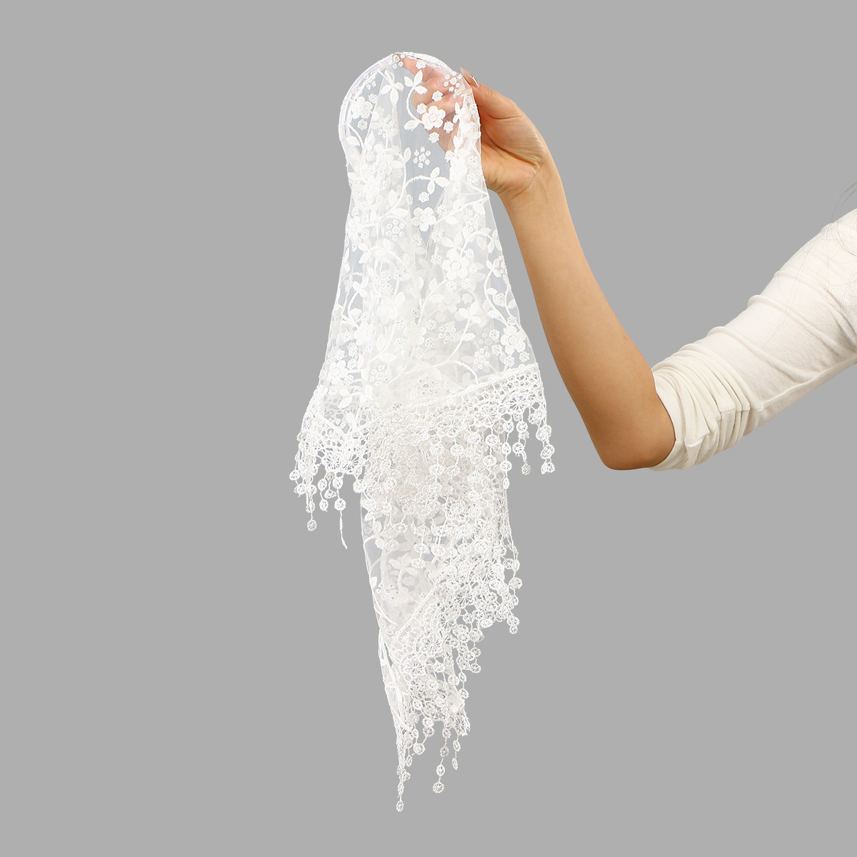 Foulard triangulaire en dentelle pour femme avec bandeau intégré, broderie ajourée, bandana fin vintage, mouchoirs pour cheveux