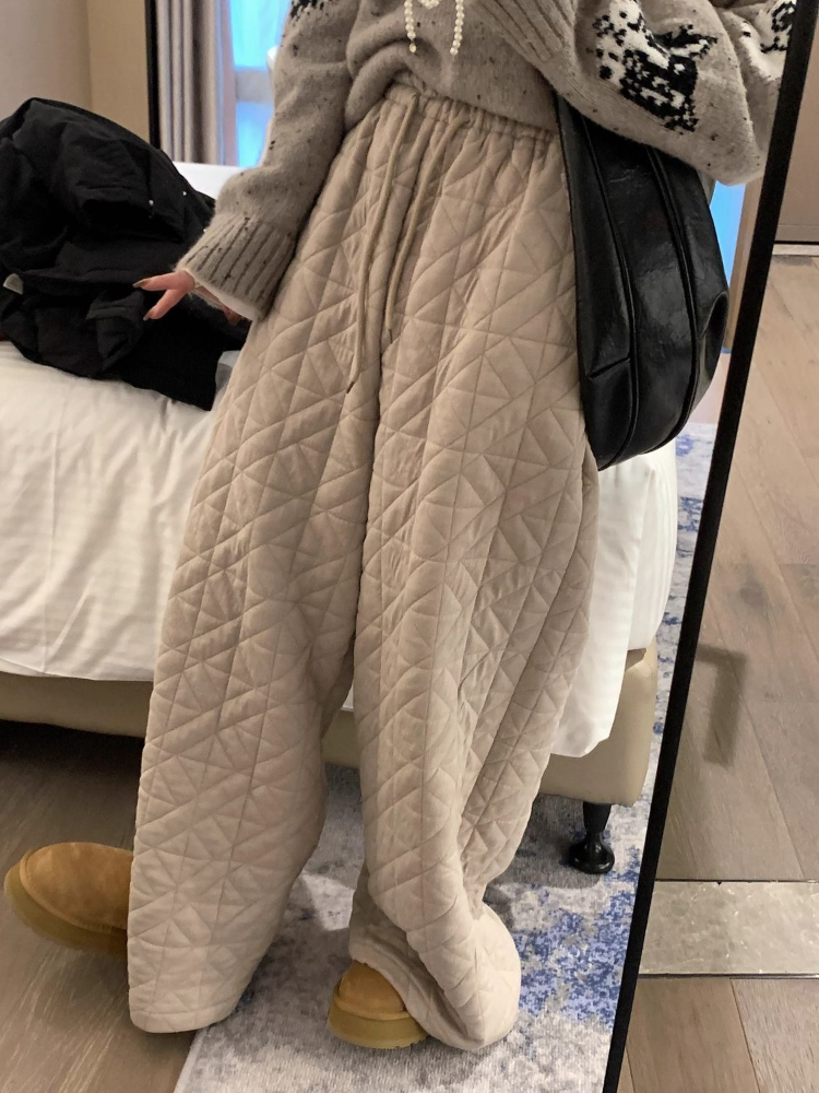 Pantalon décontracté en coton pour femmes, Style coréen, kaki, surdimensionné, chaud, jambes larges, Vintage, noir, couleur unie, ample, hiver