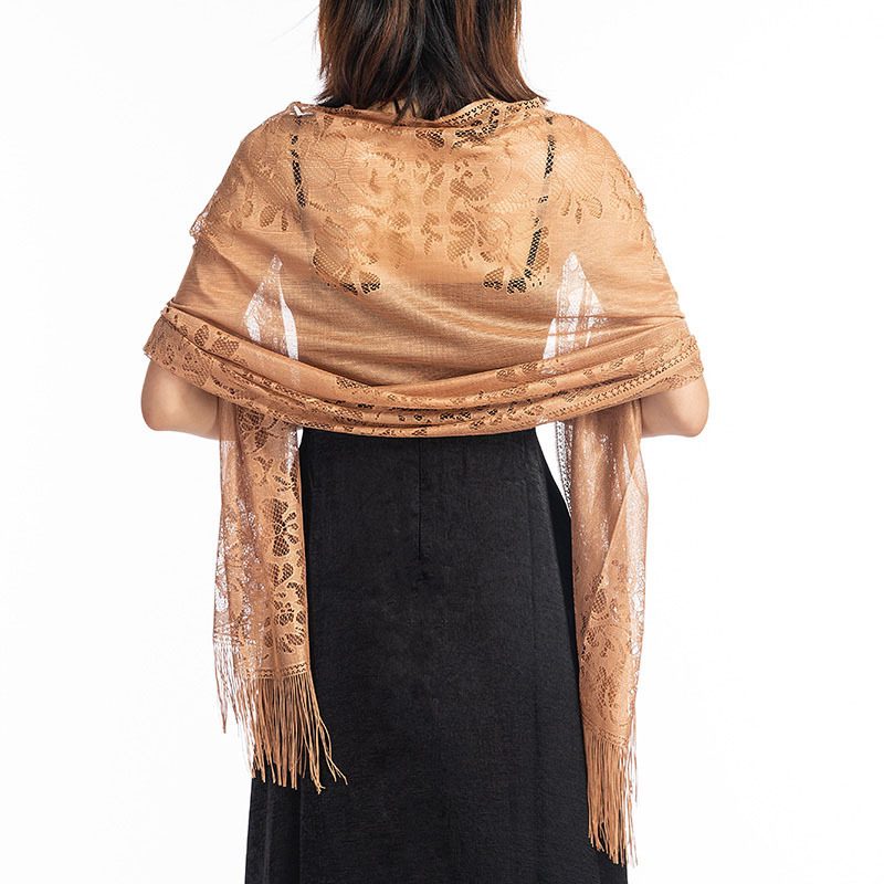 Châle de soirée en dentelle monochrome pour femme, écharpe élégante, écharpes à pampilles creuses transparentes, foulard en fil de maille pour femme, châle de mariage