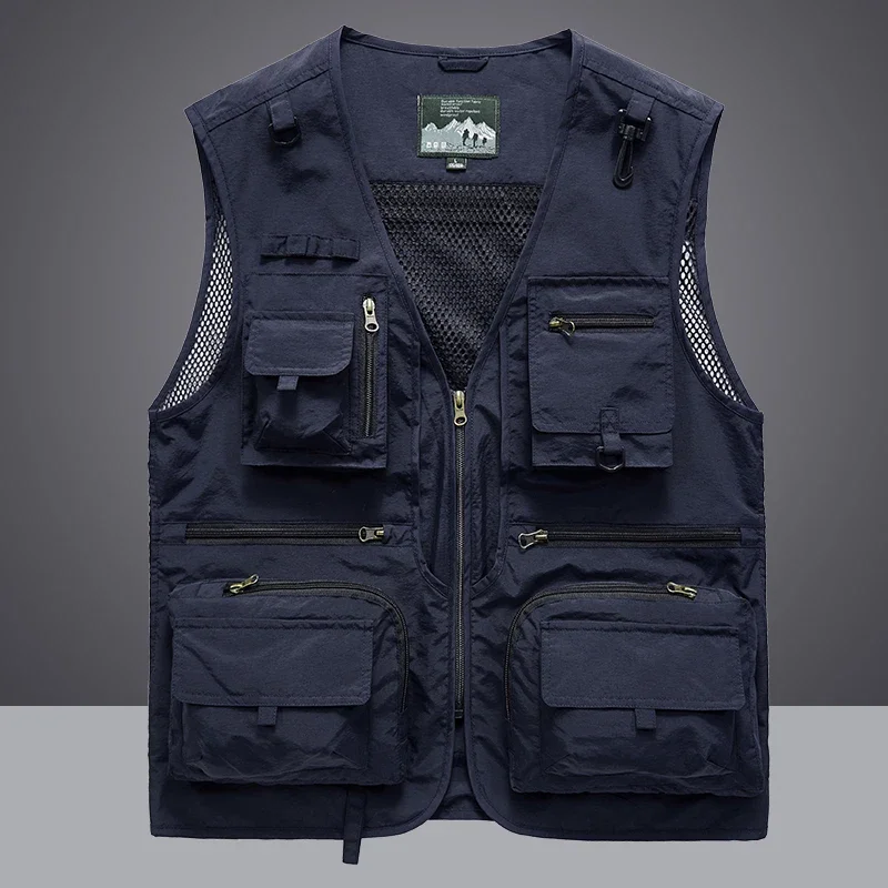 Gilet d'été pour hommes, manteau décontracté pour photographe, gilet de travail en maille, veste sans manches, outils, gilet de poche 6XL