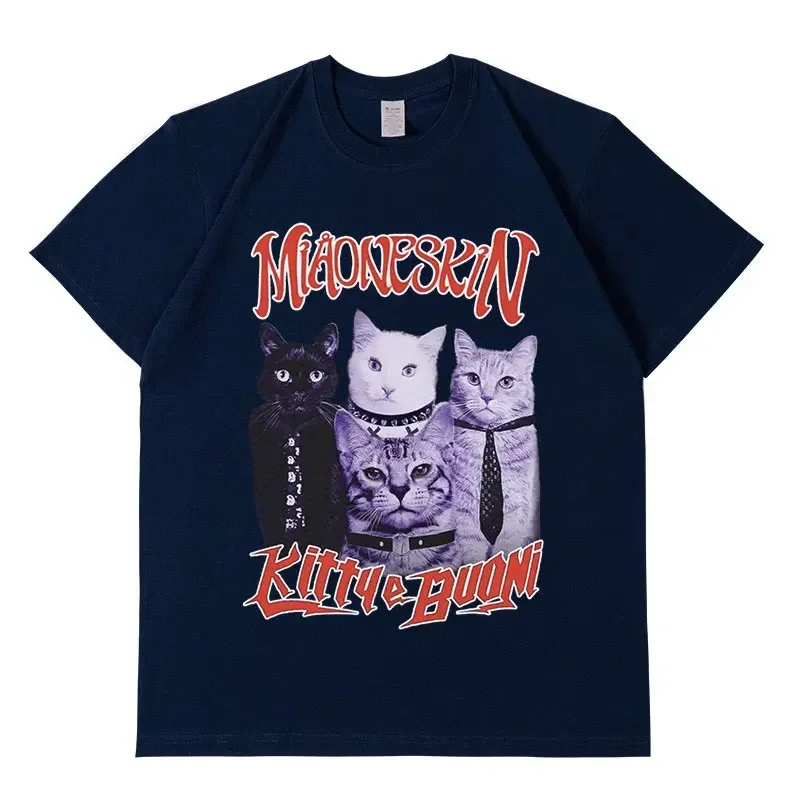 T-shirt graphique de chat de maneskin de groupe de rock pour hommes et femmes, hip hop vintage, coton surdimensionné, Harajuku, esthétique, streetwear
