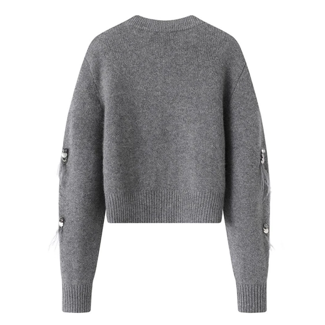 Manteau à manches longues avec pompons en plumes pour femmes, pull haut de gamme, noir, gris, tout cardigan vintage, automne, hiver