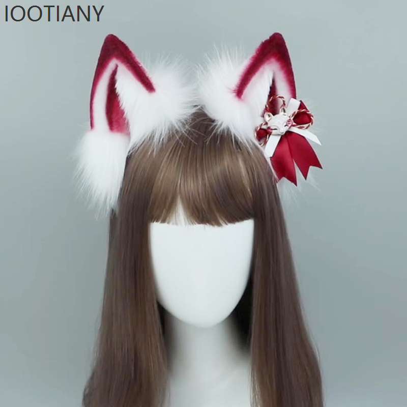 IOOTIANY Bandeau oreilles de renard avec clochettes et nœud, accessoires de cosplay japonais mignons, pour exposition de bandes dessinées, fête, costume de renard, coiffe de déguisement 2026