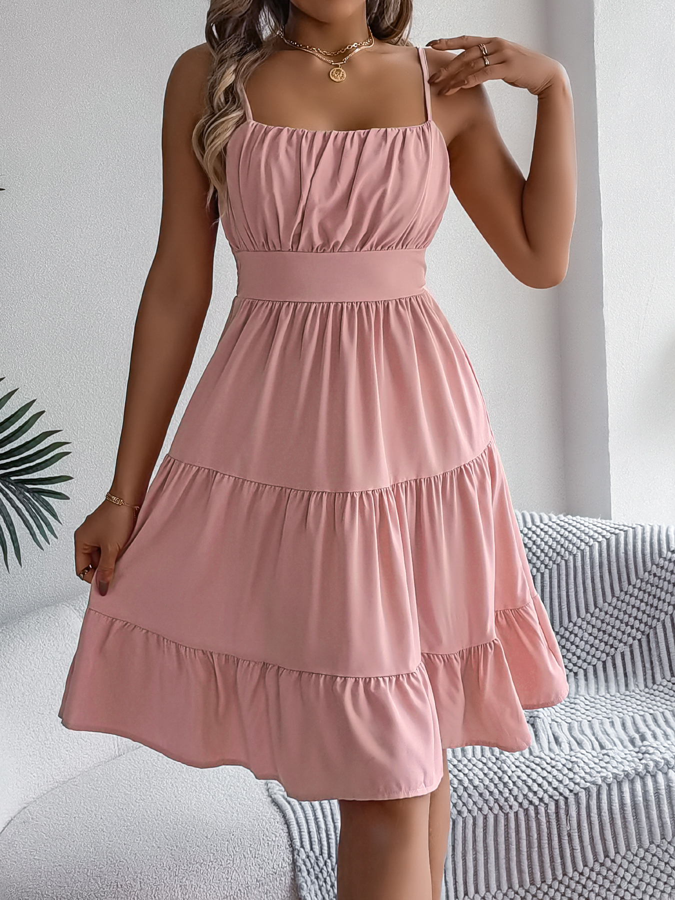 Robe Camisole à volants pour femmes, tenue décontractée, couleur unie, pour la saint-valentin, vêtements pour femmes, rose, bleu, printemps été, 2026