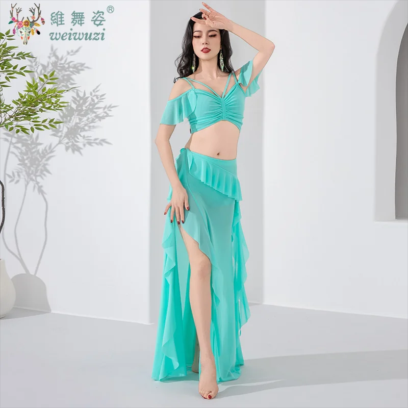 Nouvel ensemble de costumes de danse du ventre pour femmes, vêtements d'été doux et confortables, haut + jupe, tenue d'entraînement de danse folklorique orientale