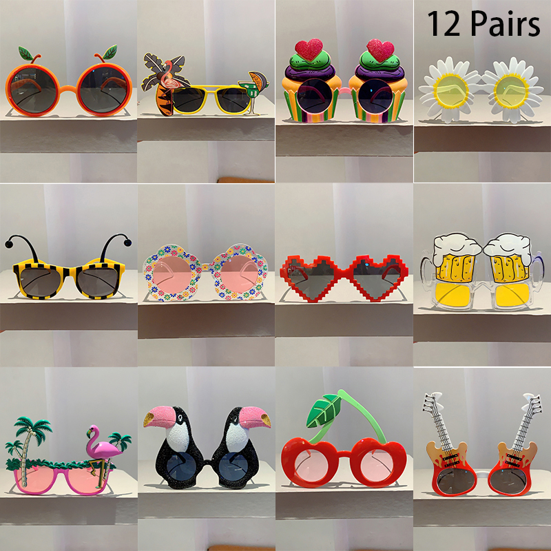 12 paires par ensemble lunettes de soleil de plage mignonnes 2025 hommes drôle vacances d'été nuances décoratives femmes Design de mode lunettes de soleil Rave