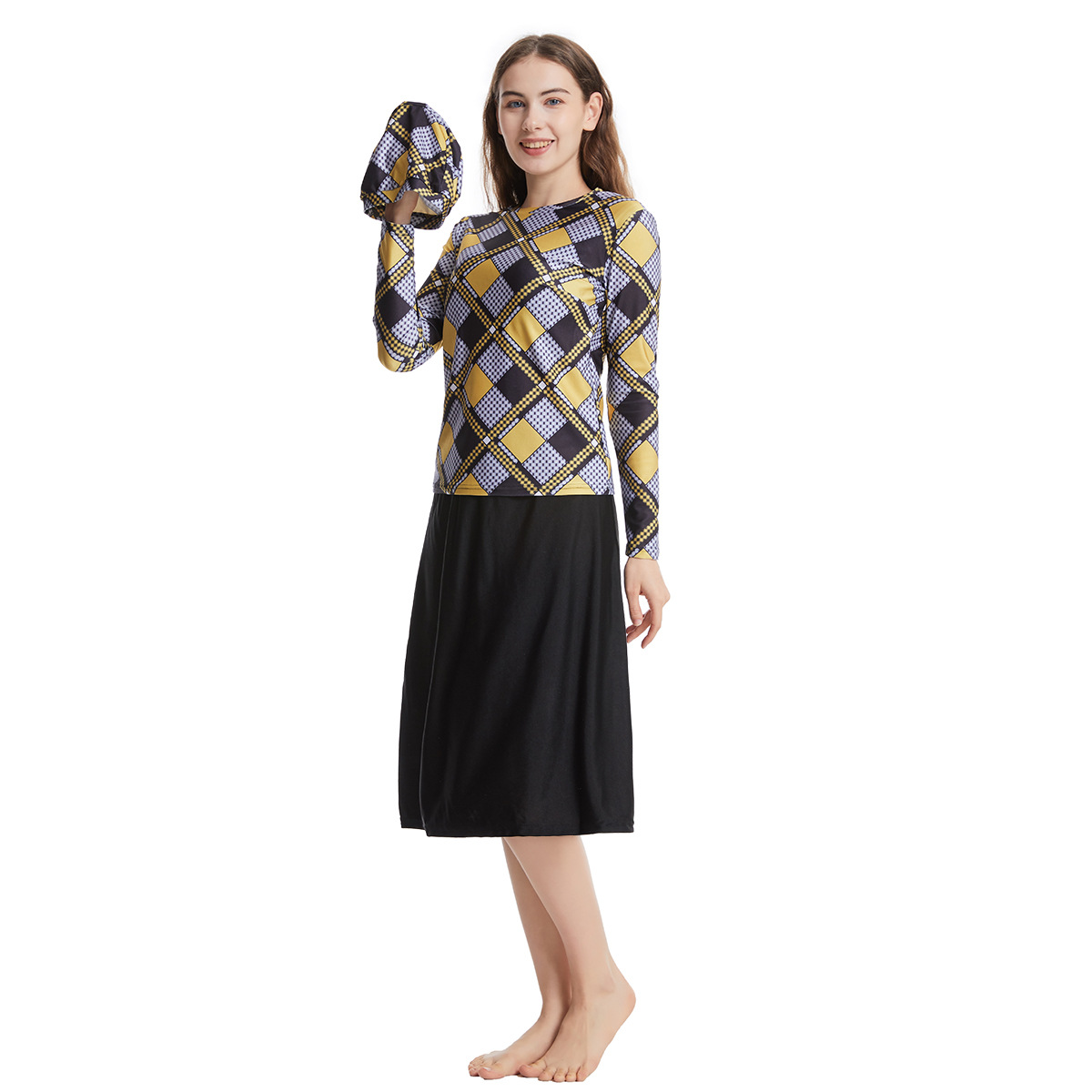 Maillot de bain islamique élégant pour femmes, body à manches longues + jupe + chapeau, 3 pièces, vêtements de plage musulmans et Sexy pour filles, s-xxxl