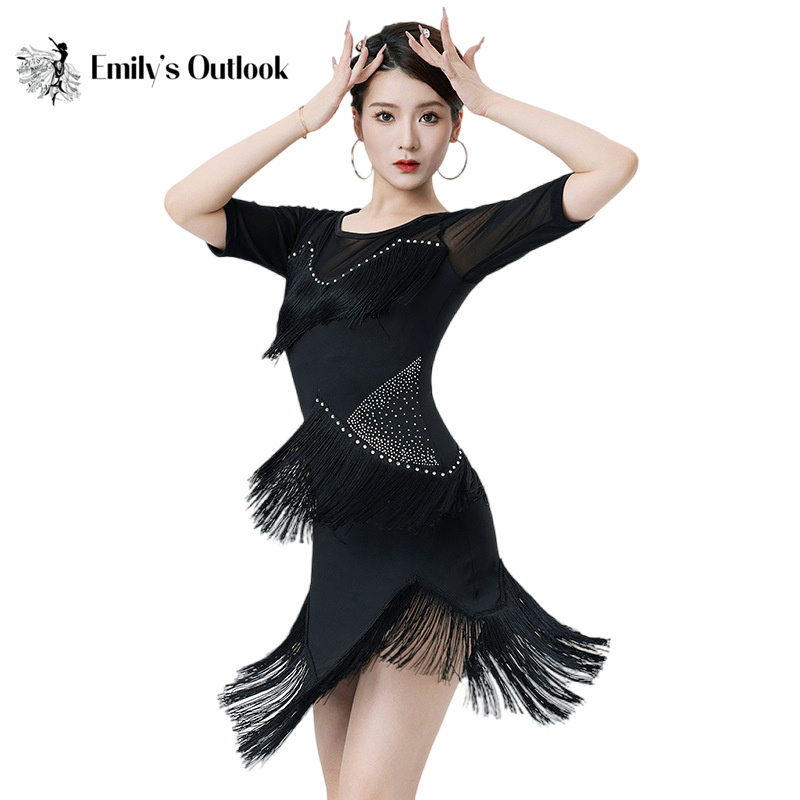 Robe de brevLatine à Franges pour Femme, Tenue de Salle de Bal avec Short, Manches sulf, Tango, Samba, Régions ba