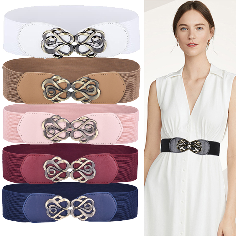 Ceinture en cuir Vintage pour femmes, pour robe, bande élastique étirée, boucle rétro en laiton