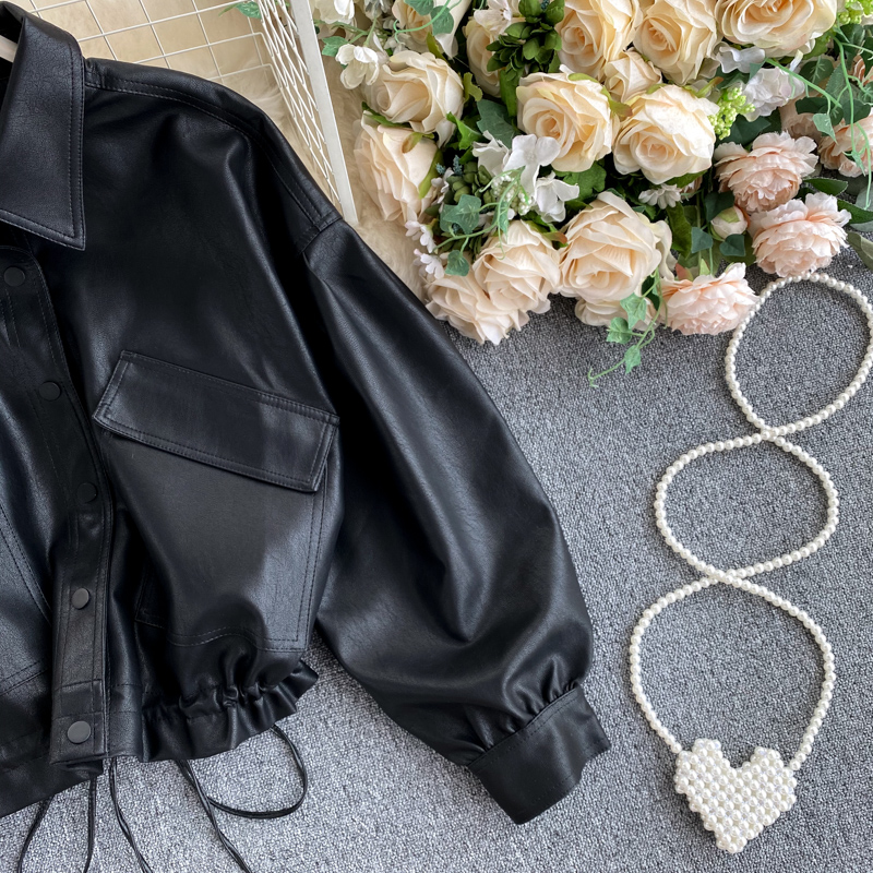 Hikigawa Chic mode femmes Style coréen décontracté tout Match manteaux Vintage grandes poches mince vestes courtes solide vêtements d'extérieur haut Mujer