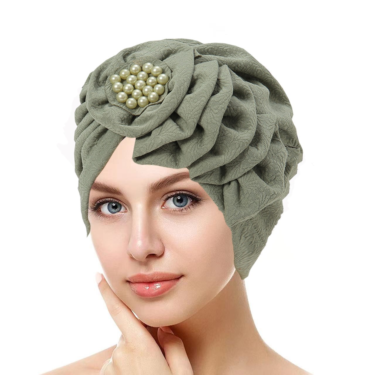 Casquettes Hijab musulmanes à fleurs de couleur unie, couvre-chef à perles pour femmes, couvre-chef à la mode pour Ramadan, Turban