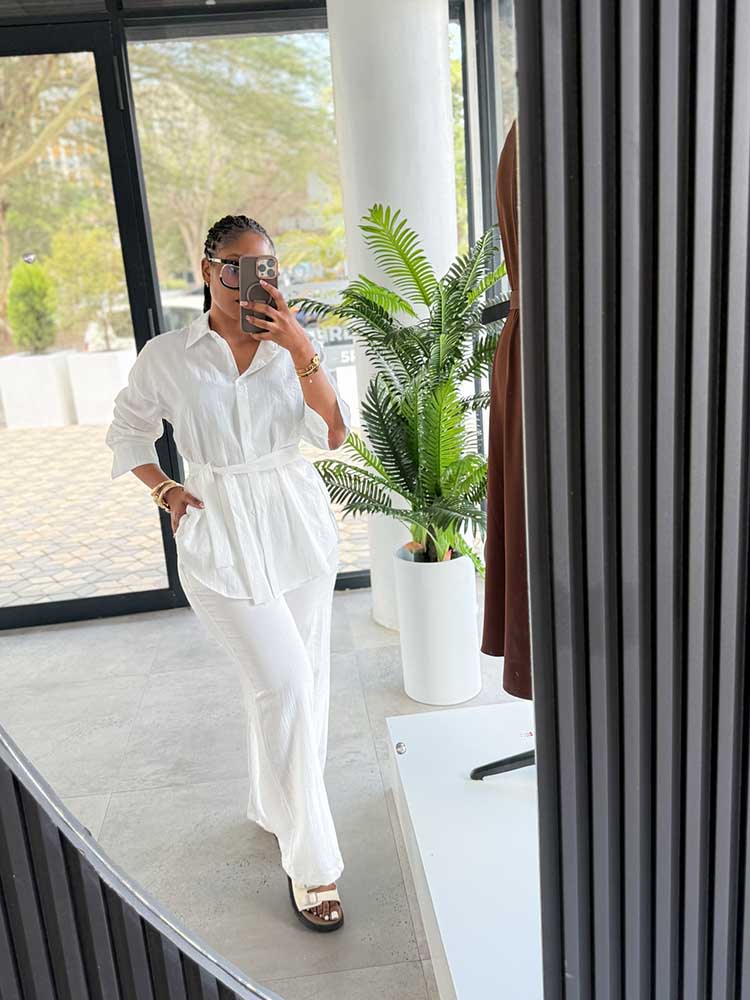 Vêtements pour femmes printemps-été, ensembles deux pièces, chemise blanche à manches longues amincissante et pantalon décontracté