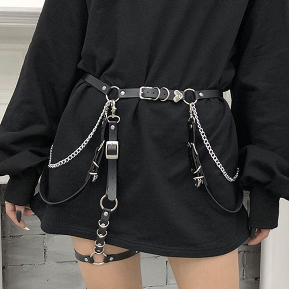 Ceinture de jupe en cuir PU pour femme, ceinture en métal, ceinture de robe en jean sexy, hip hop, rock, boîte de nuit, cœur, punk, femme
