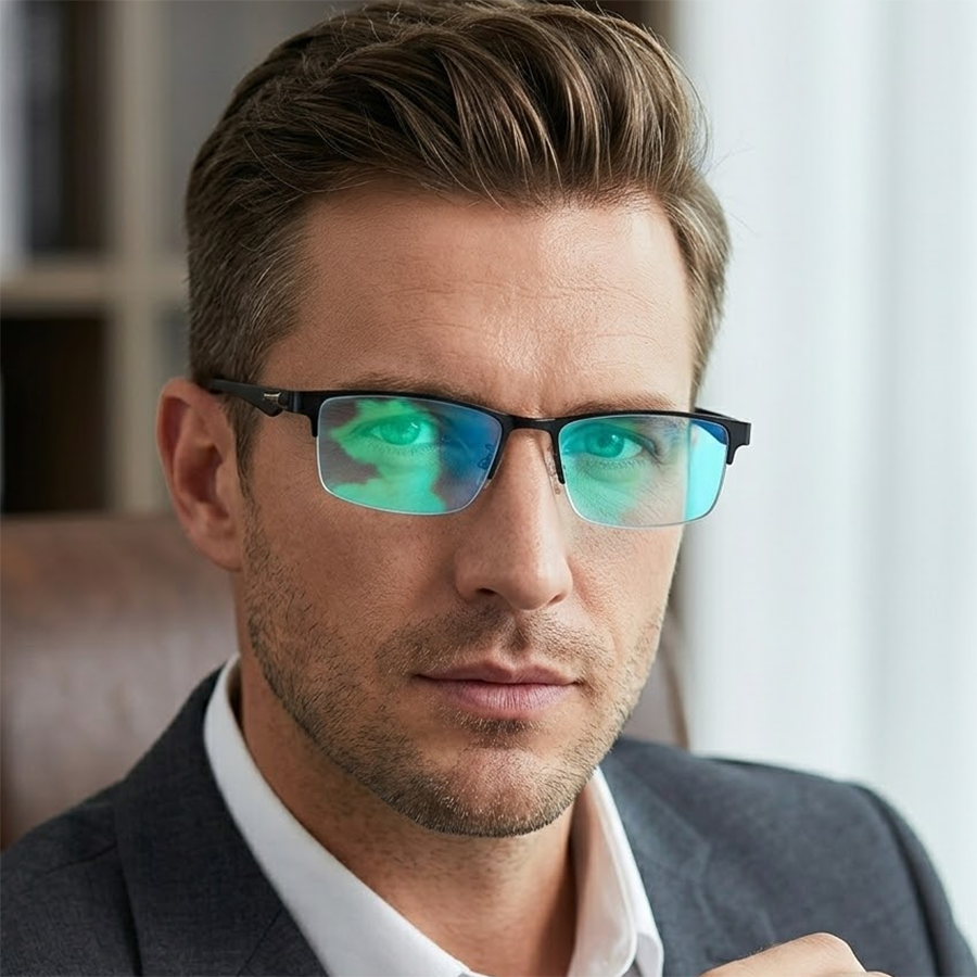 Lunettes de lecture carrées pour hommes, verres verts traités, montures ultralégères, branches flexibles, lunettes de luxe de marque de créateur, cadeaux, demi-montures