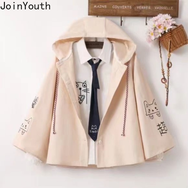 Vestes japonaises pour femmes, Streetwear, imprimé chat, capuche, fermeture éclair, vêtements d'extérieur surdimensionnés, mode décontractée, manteaux mignons Y2k, 2025 Ropa Mujer