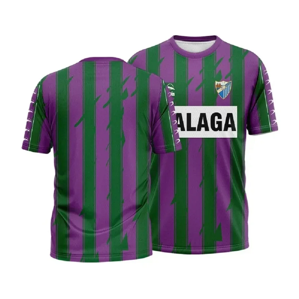 T-shirt de football unisexe à manches courtes, respirant, décontracté, pour les fans de sport, imprimé en 3D, rayures roses, Málaga CF Benahavis