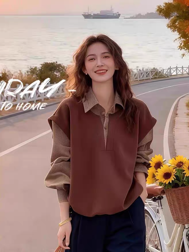 Chemise à manches longues rayée pour femmes, mode coréenne, sweat-shirt patchwork, pull décontracté pour femmes, chemise quotidienne de printemps, hauts vintage