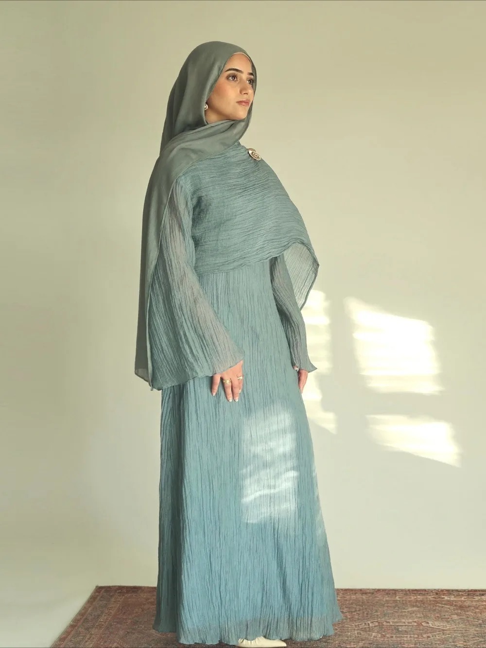 Eid femmes Double couches Robe Abaya musulman longue Robe Jalabiya Ramadan solide plissé robes Largos Islam robes de soirée arabe