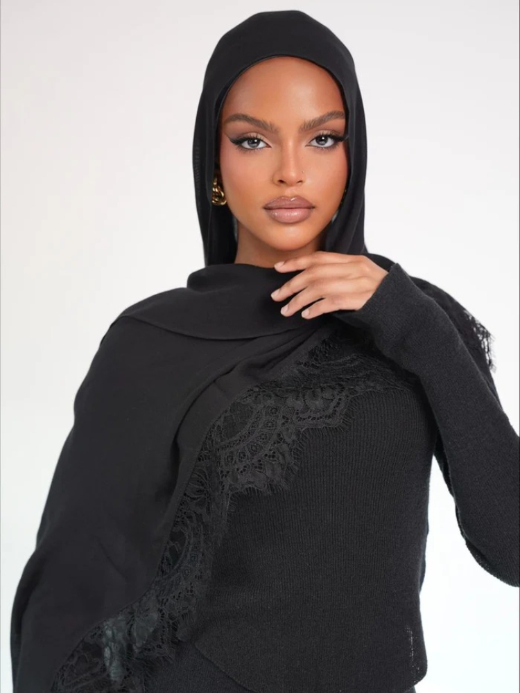 Hijabs en modal à dentelle pour le Ramadan, imprimé à pois double face, pour femmes, foulard de mode musulmane, couvre-chef pour femmes, turban