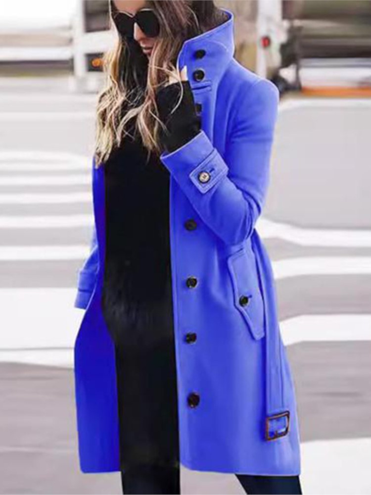 Nouveau manteau en laine pour femmes, vêtements d'extérieur, automne hiver, vestes chaudes pour femmes, simple boutonnage, col rabattu, vêtements longs pour femmes