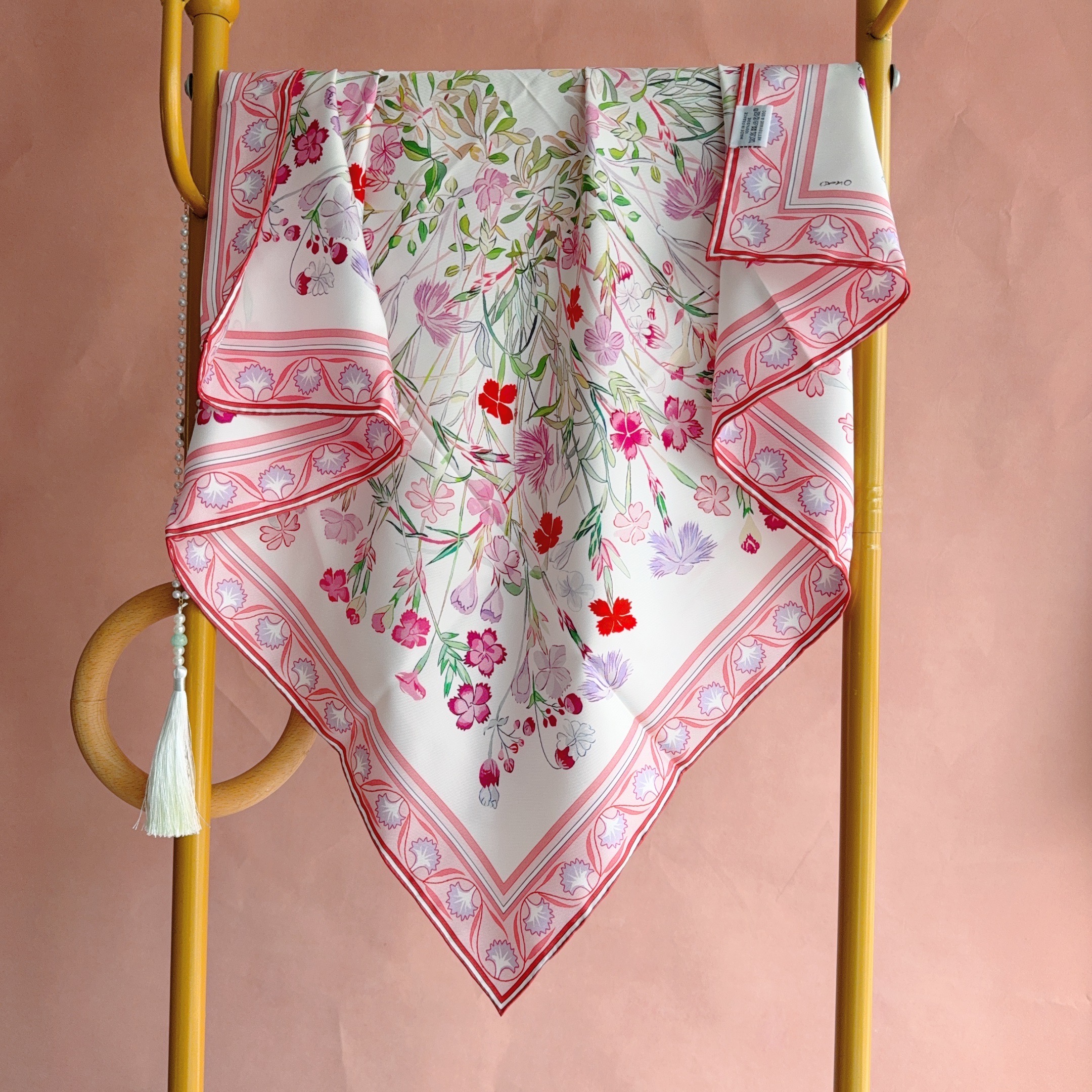 Foulards en Soie 90x90cm 100% Soie Pure Femme Luxe Designer Rose Carré Châle Écharpe de Tête Écharpe d'Été Hijab Bandeau Foulard