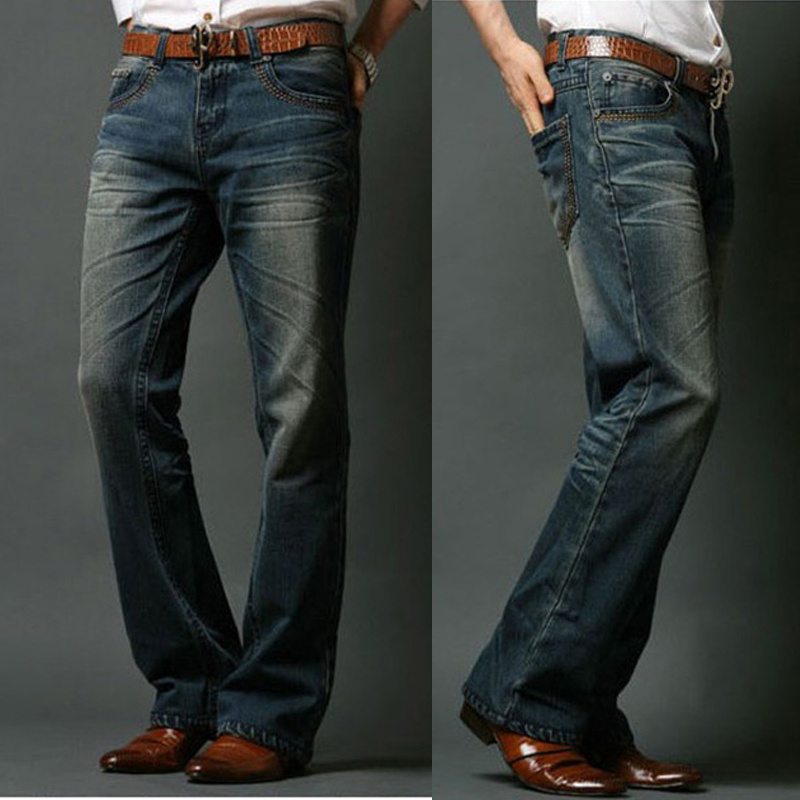 Jeans pour hommes, jeans évasés pour hommes, coupe bootcut, jambe évasée, coupe ample, taille haute, jeans en denim